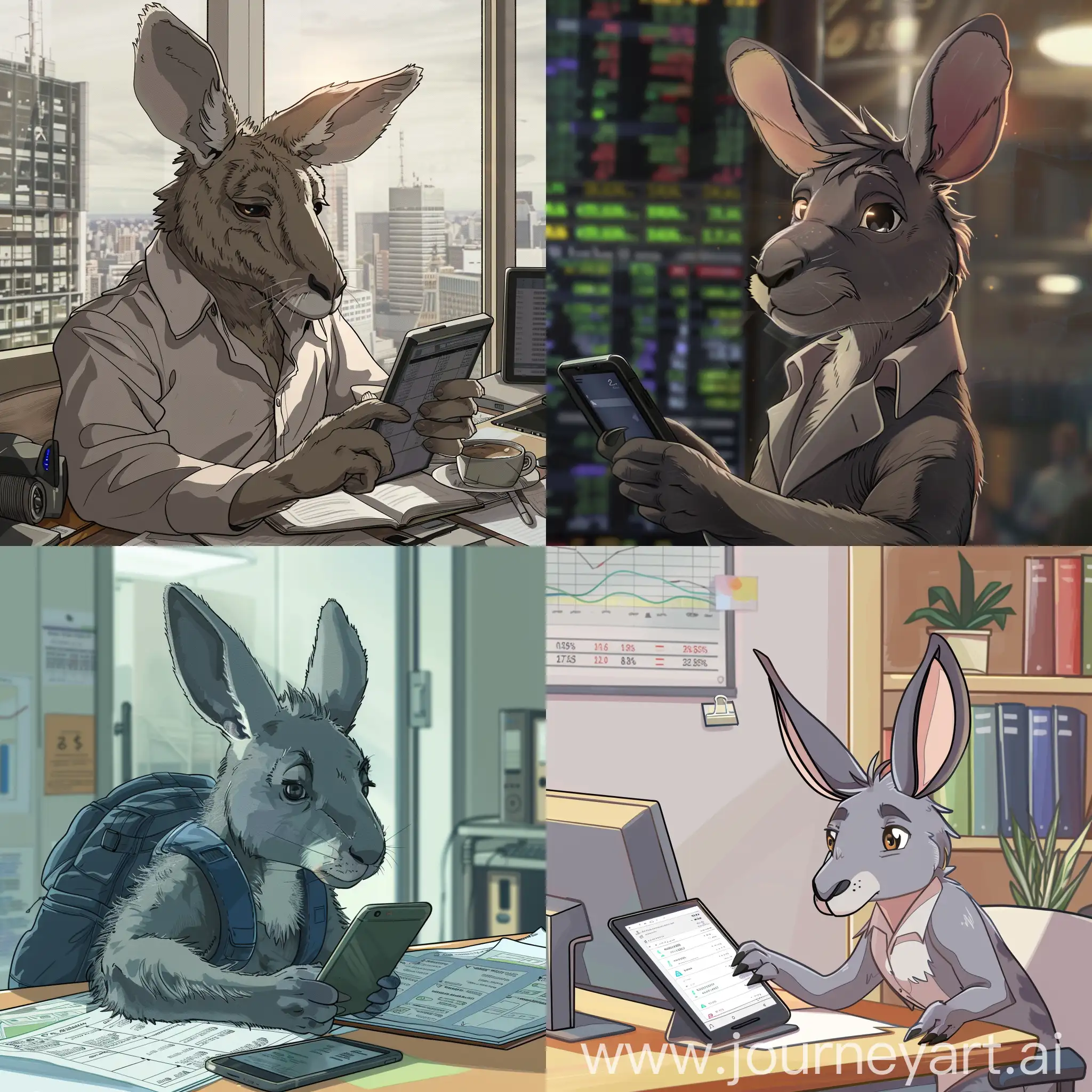 Gray-Kangaroo-Checking-Financial-Statistics-on-Phone-in-Anime-Style