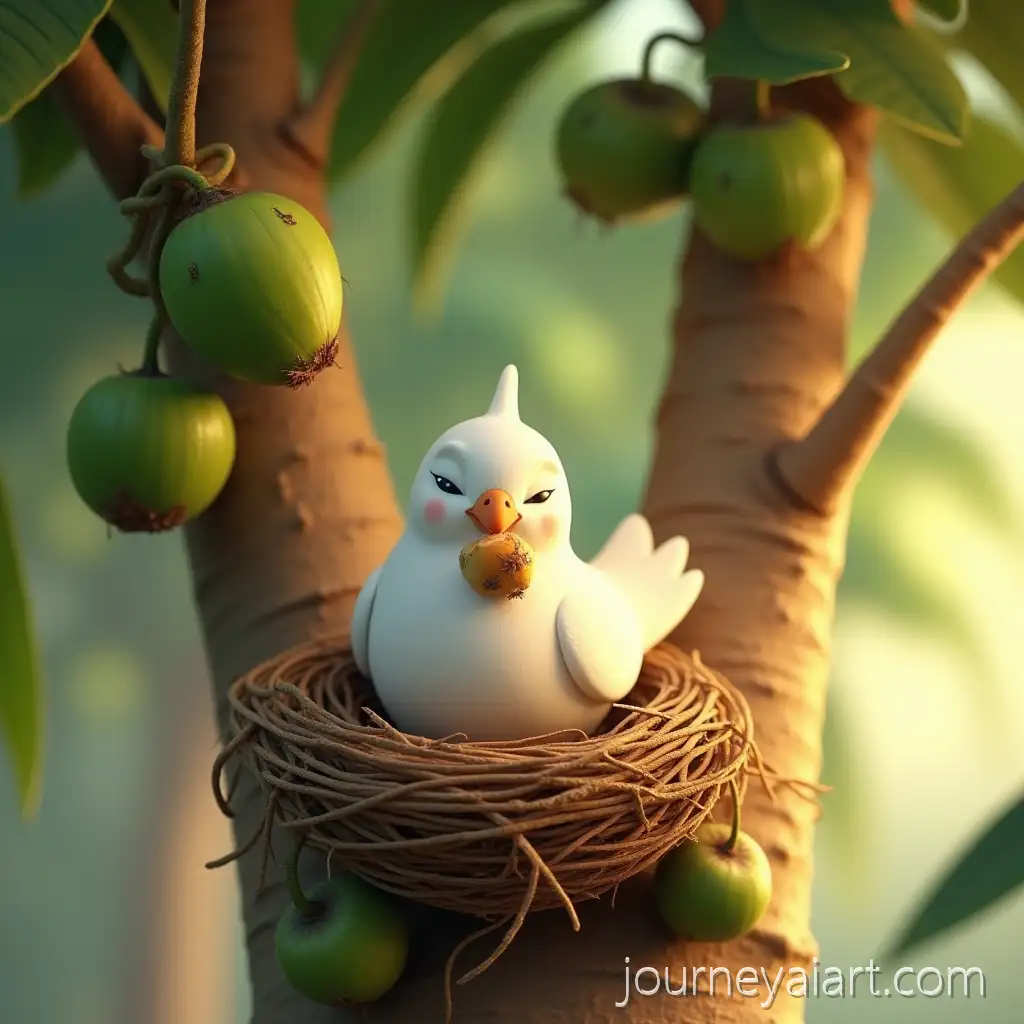 White-Pigeon-Nesting-inWhite-pigeon-in-nest-Tree-with-Green-Coconuts-and-Sunlight