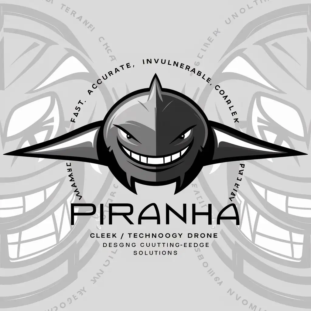 a logo design,with the text "Piranha", main symbol:Piranha drones. Fast, accurate, invulnerable,complex,be used in Technology industry,clear background