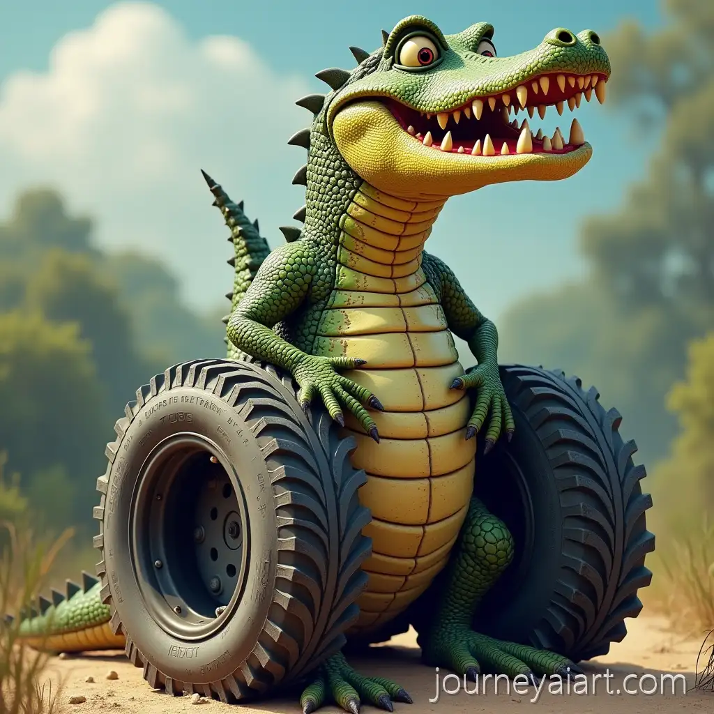 Crocodile-Promoting-Car-Tires-in-an-Ad-Campaign