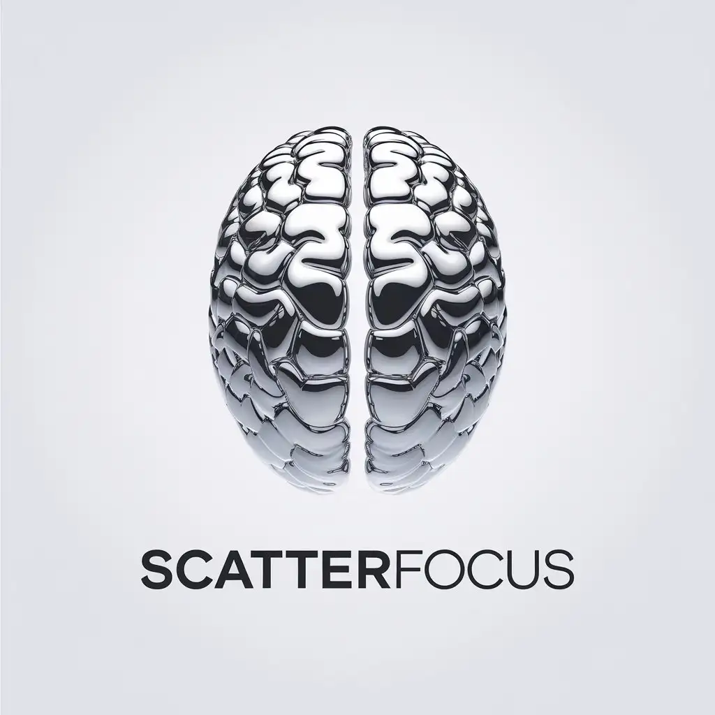 LOGO Design for Scatterfocus Frontal View of Chrome Brain with MirrorLike Fracture and Minimalistic Style