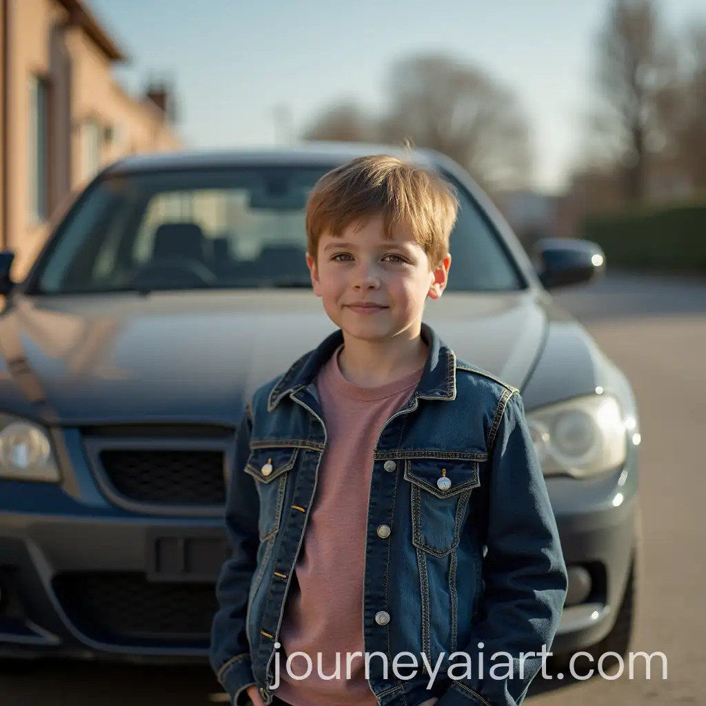 Boy-Posing-in-Front-of-a-Car-Capturing-Childhood-Adventures