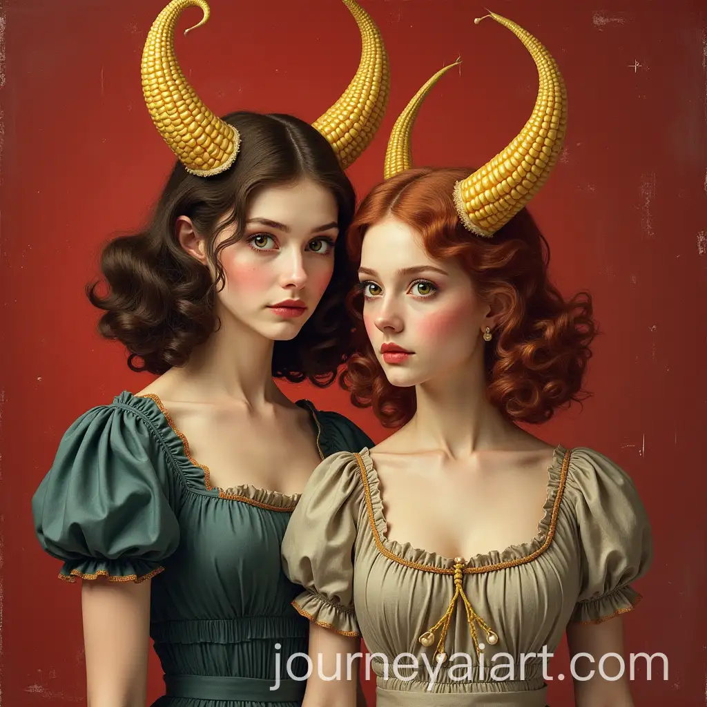 Theatrical-Poster-with-Soubrette-Style-Girls-Wearing-Horned-Headpieces