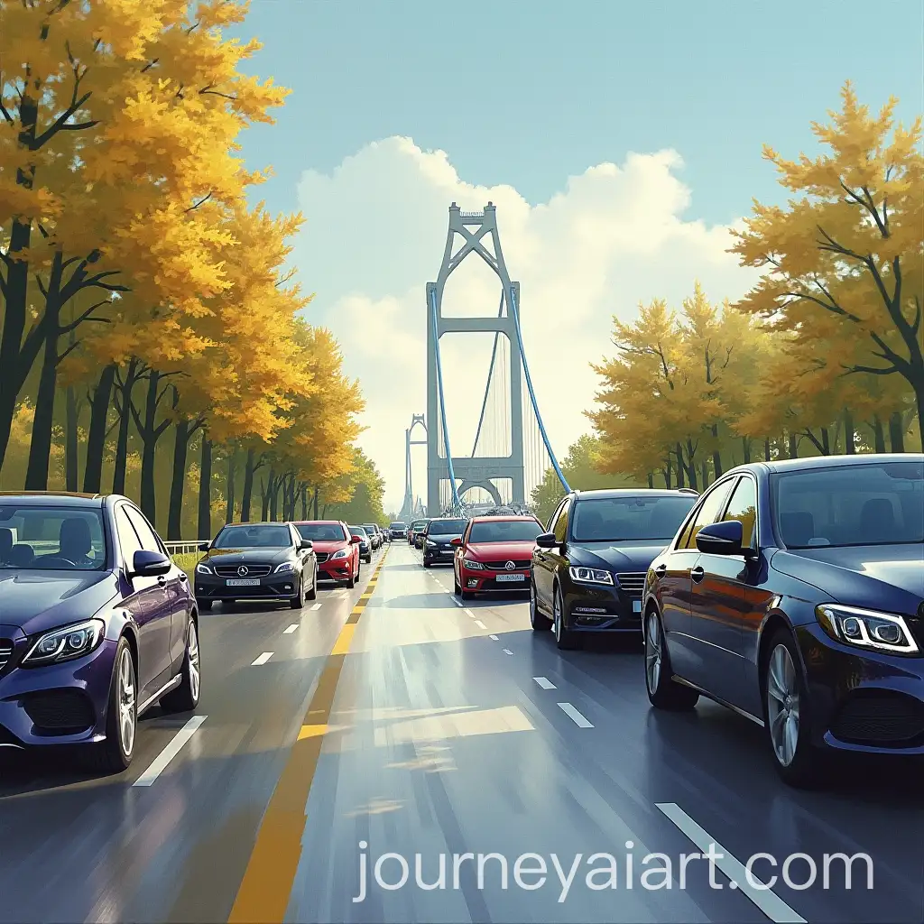 Vibrant-Landscape-of-Moving-Cars-on-London-Bridge-with-WindSwept-Trees