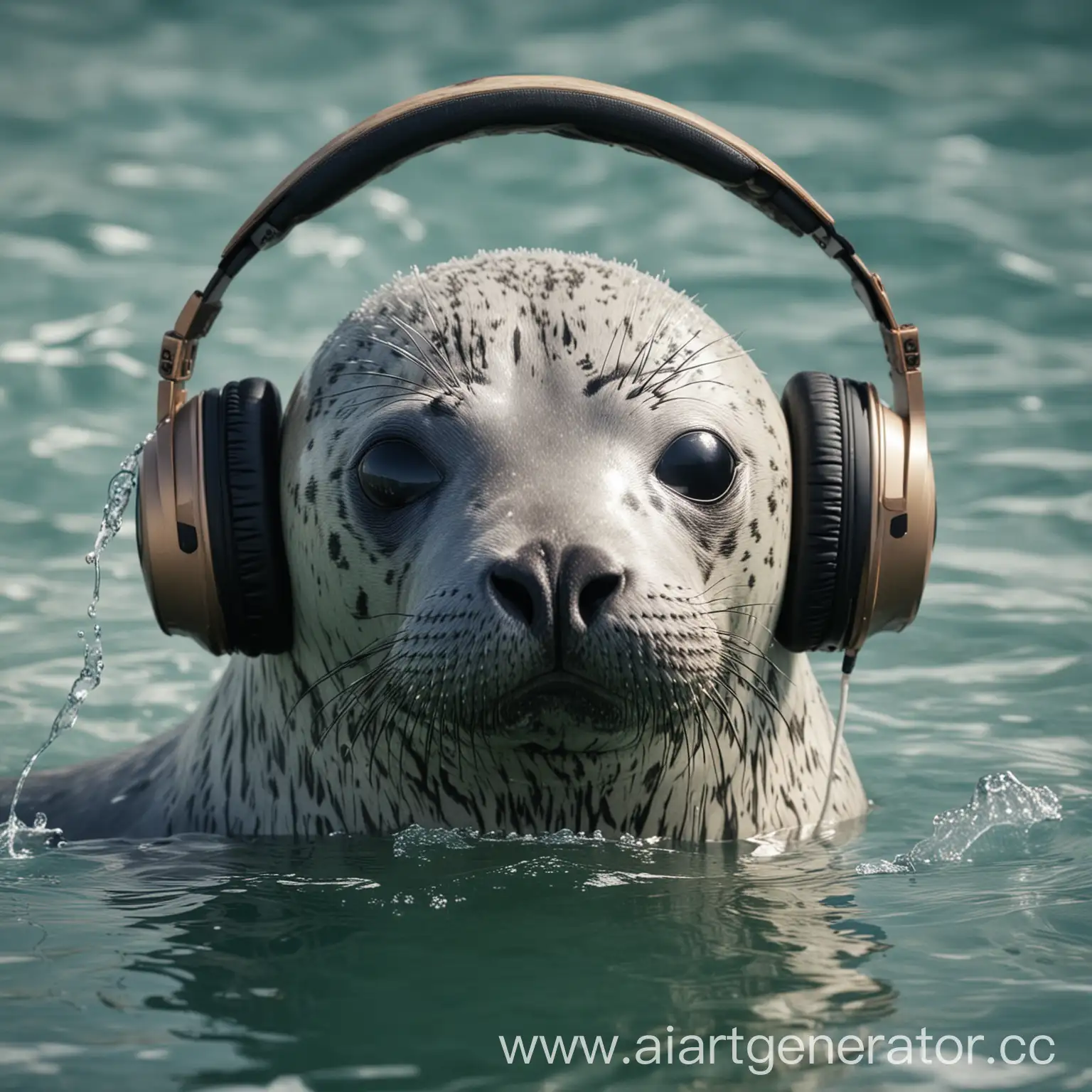 Seal-Wearing-Headphones-Half-Submerged-Screen-Gazing