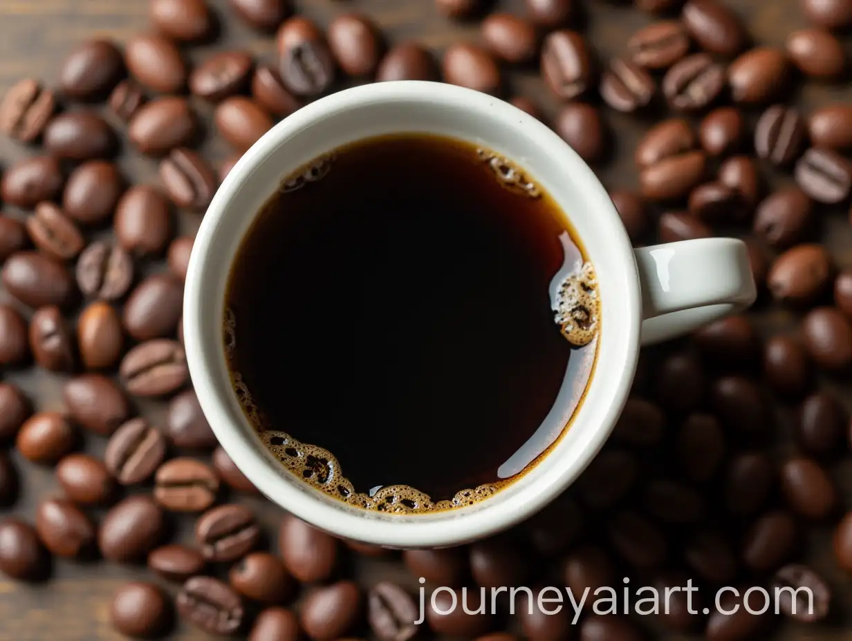 Coffee-Cup-Surrounded-by-Fresh-Coffee-Beans-on-a-Wooden-Table