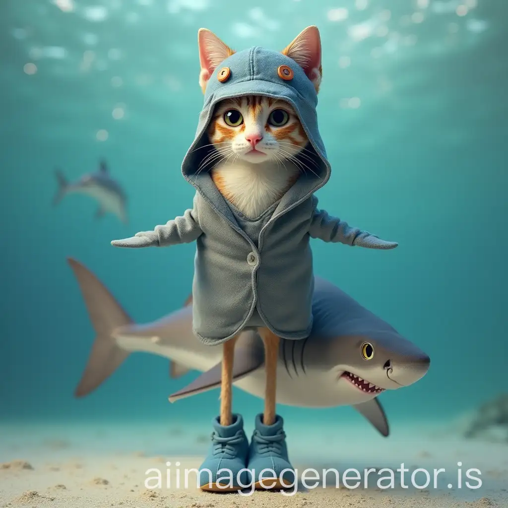 Cat-in-a-Hat-Standing-Near-a-Shark-on-Legs-with-Blue-Shoes