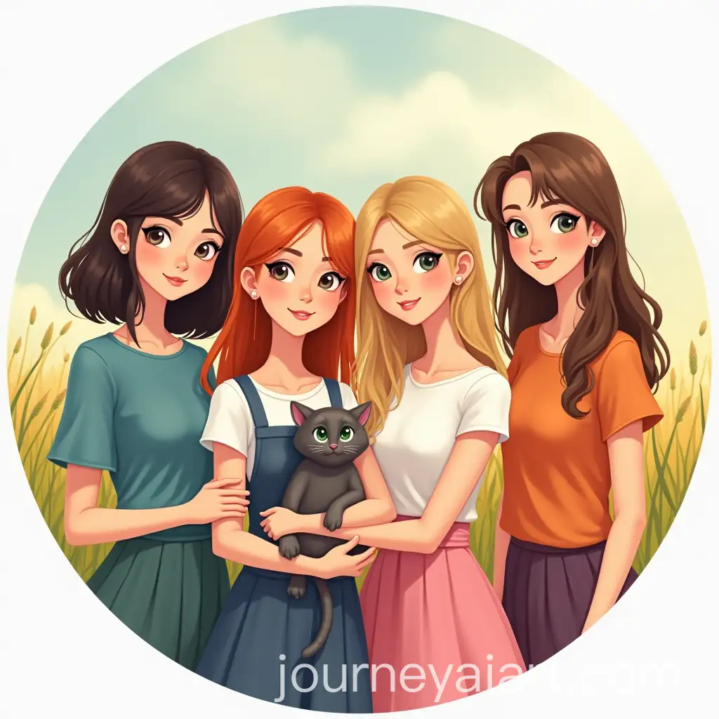 Young-Women-in-a-Meadow-with-a-Cat-for-WhatsApp-Group-Profile-Picture