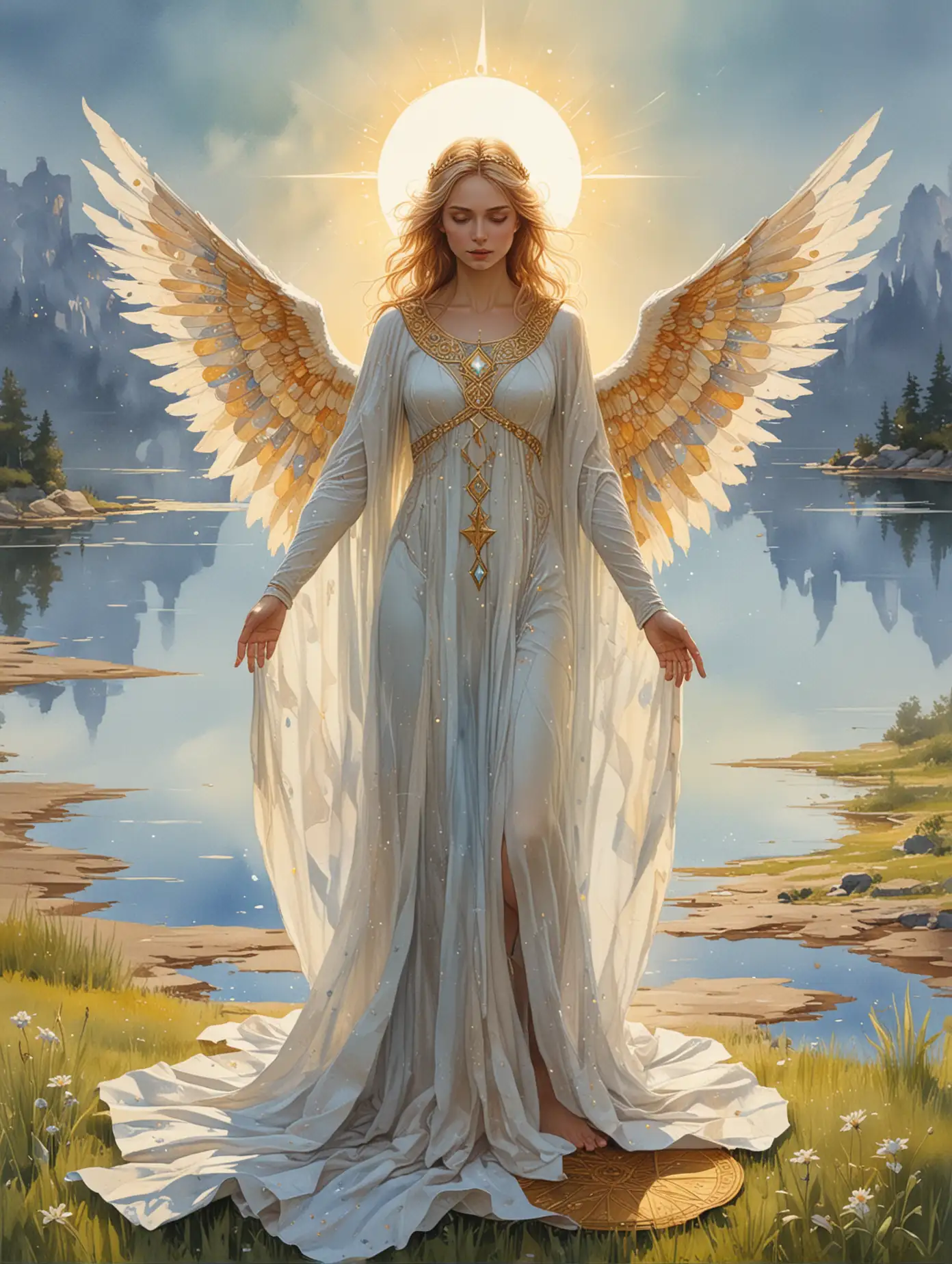 Futuristic-Tarot-Card-Temperance-with-Angelic-Woman-by-Lake