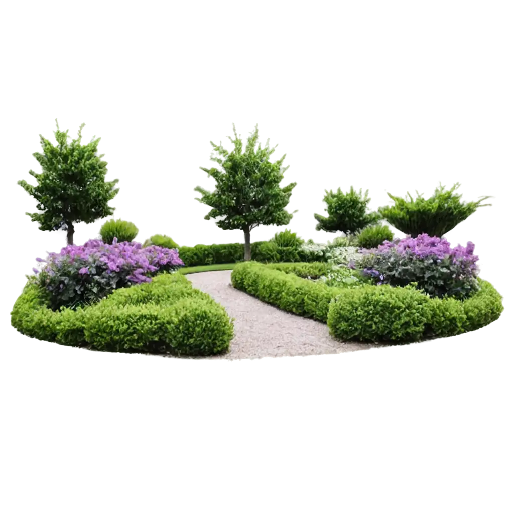 Enchanting-PNG-Image-of-a-Small-Night-Garden-with-Green-Bushes-and-Purple-White-Flowers