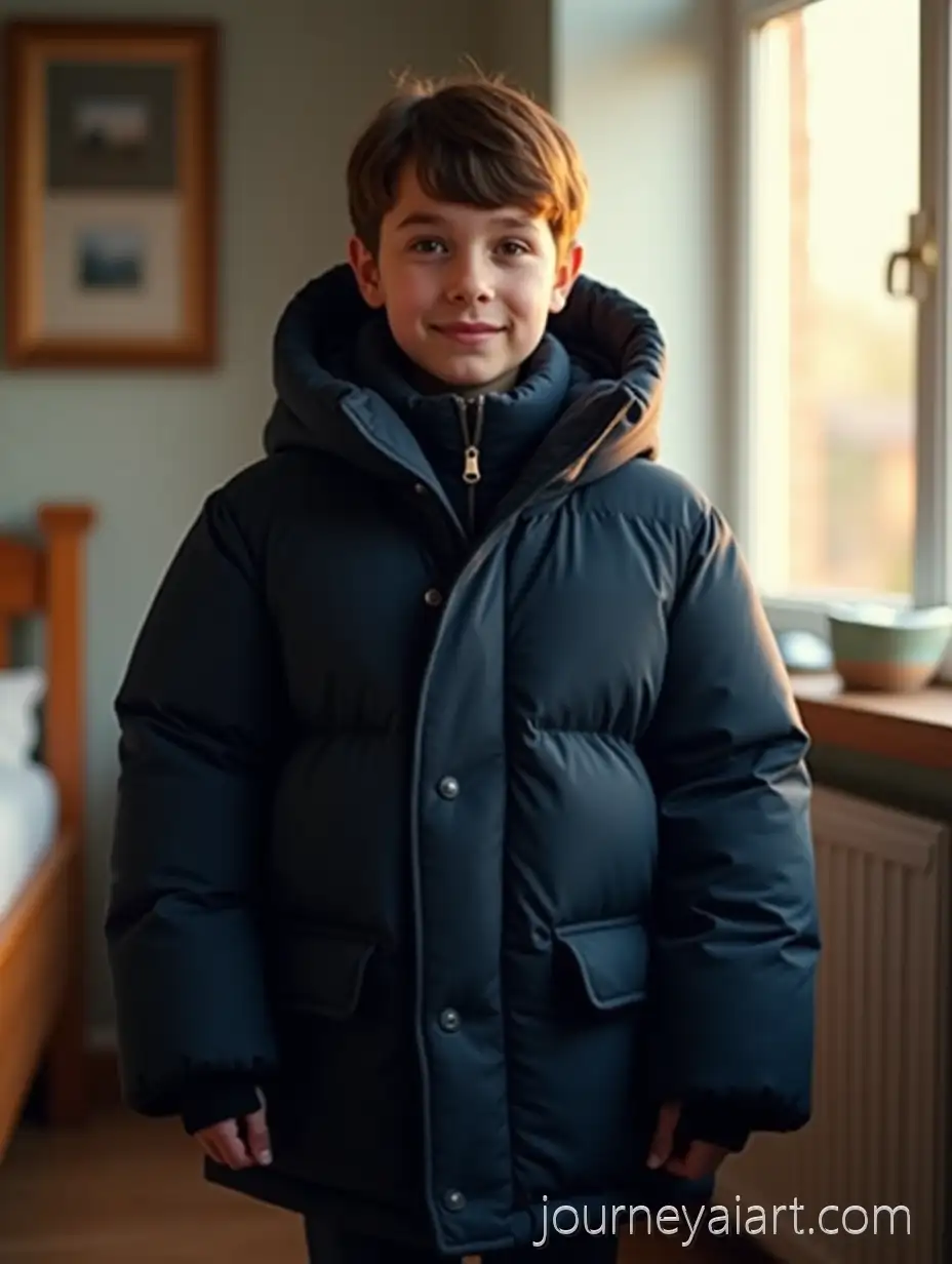 13YearOld-Schoolboy-in-Oversized-Puffy-Navy-Winter-Coat-in-Sunny-Bedroom