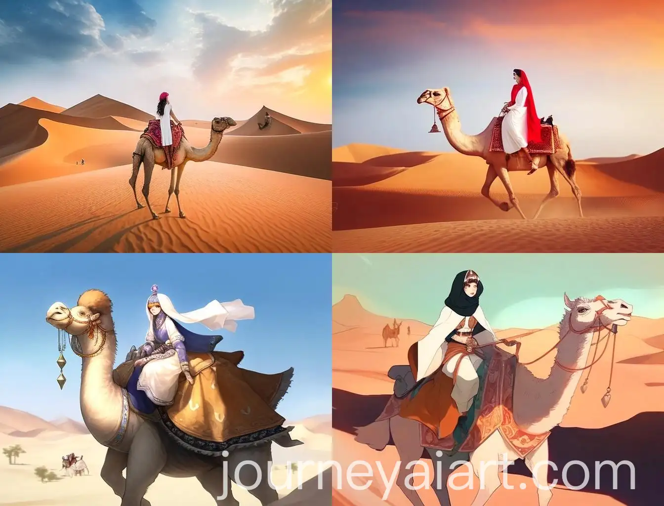 Beautiful-Korean-Woman-Riding-Camel-in-Desert-Daytime