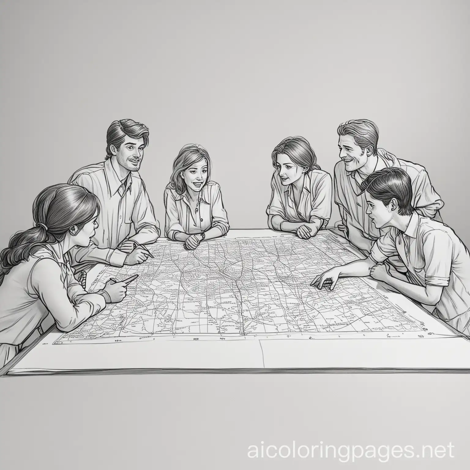 Group-of-Adults-Listening-to-Man-Pointing-at-Map-Coloring-Page