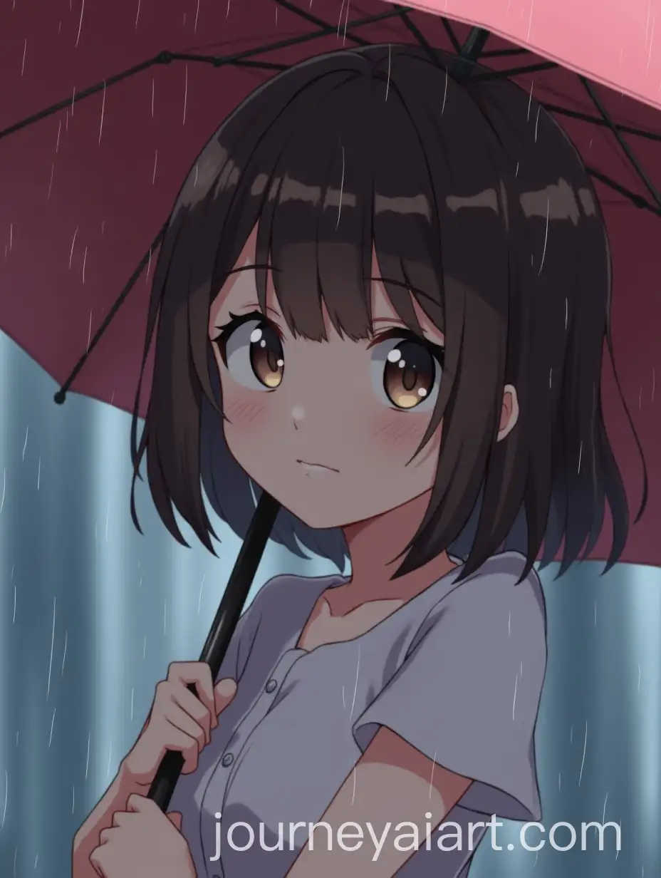 Brunette-Anime-Girl-with-Umbrella-in-the-Rain-CloseUp