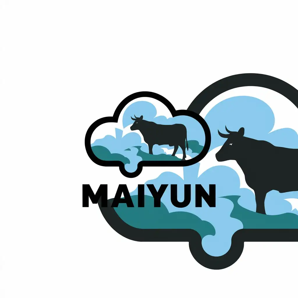 LOGO Design for Maiyun Cattle on Clouds with Technological Feel and Clear Background