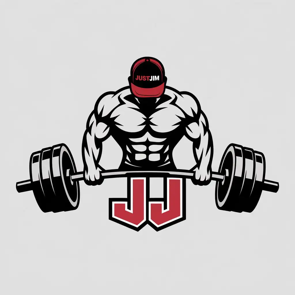 LOGO Design for JIMGYM Vector Logo with Muscular Man in Gym and JUSTJIM Cap for Sports Fitness Industry