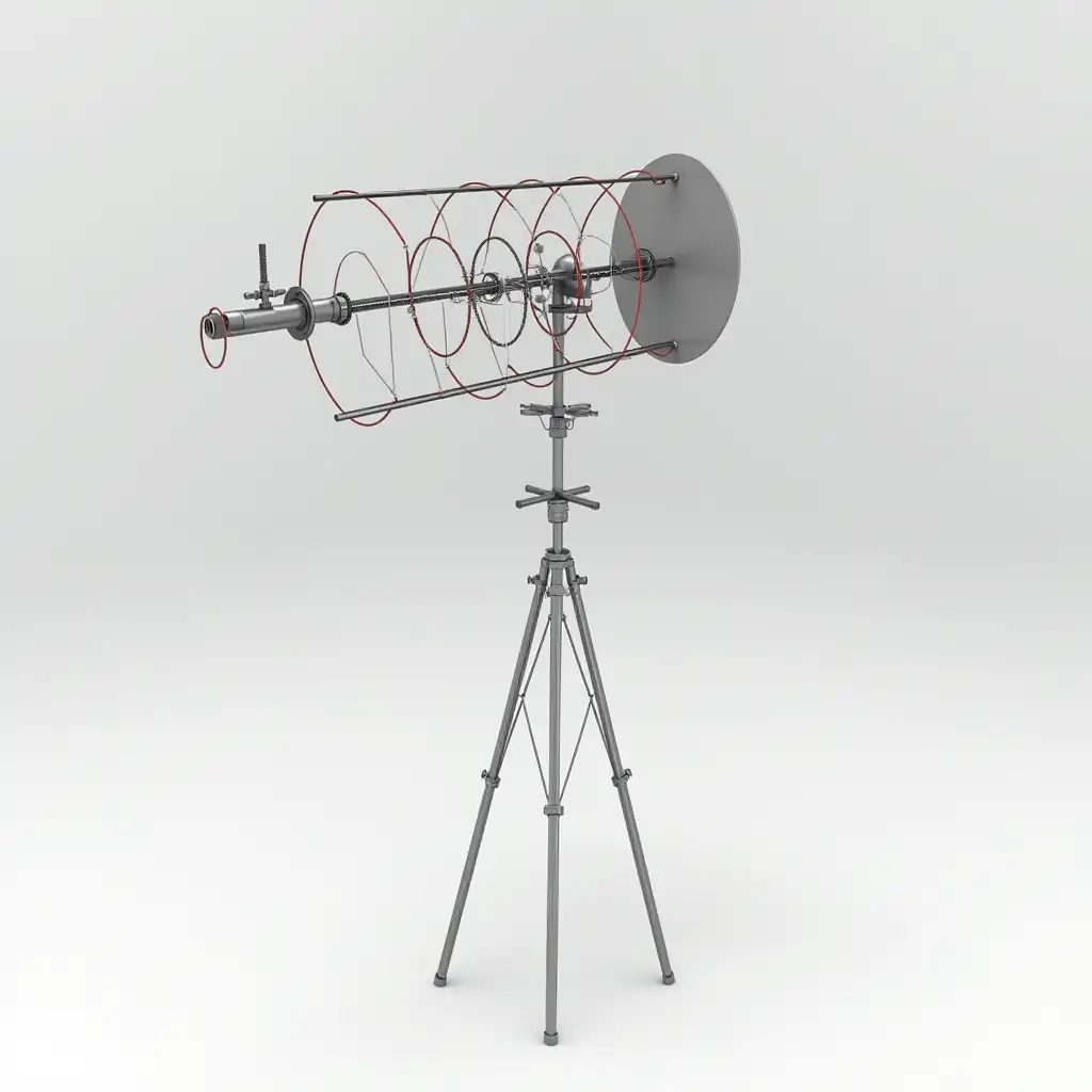 Helical-Antenna-Mounted-on-Tripod-Stand-with-Rotating-Mechanism-and-Reflector-Plate