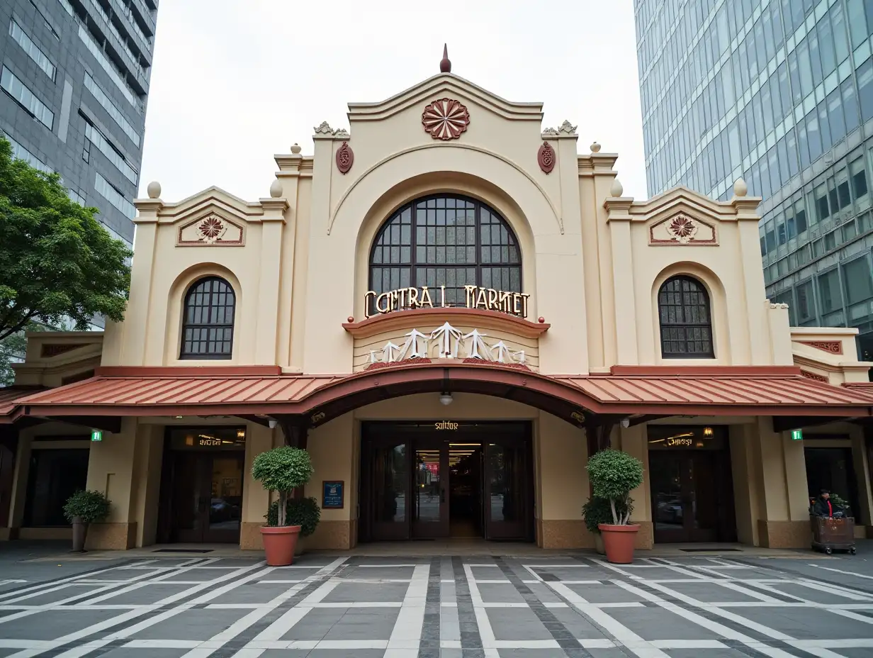 Main entrance of art deco building called Central Market in Kuala Lumpur