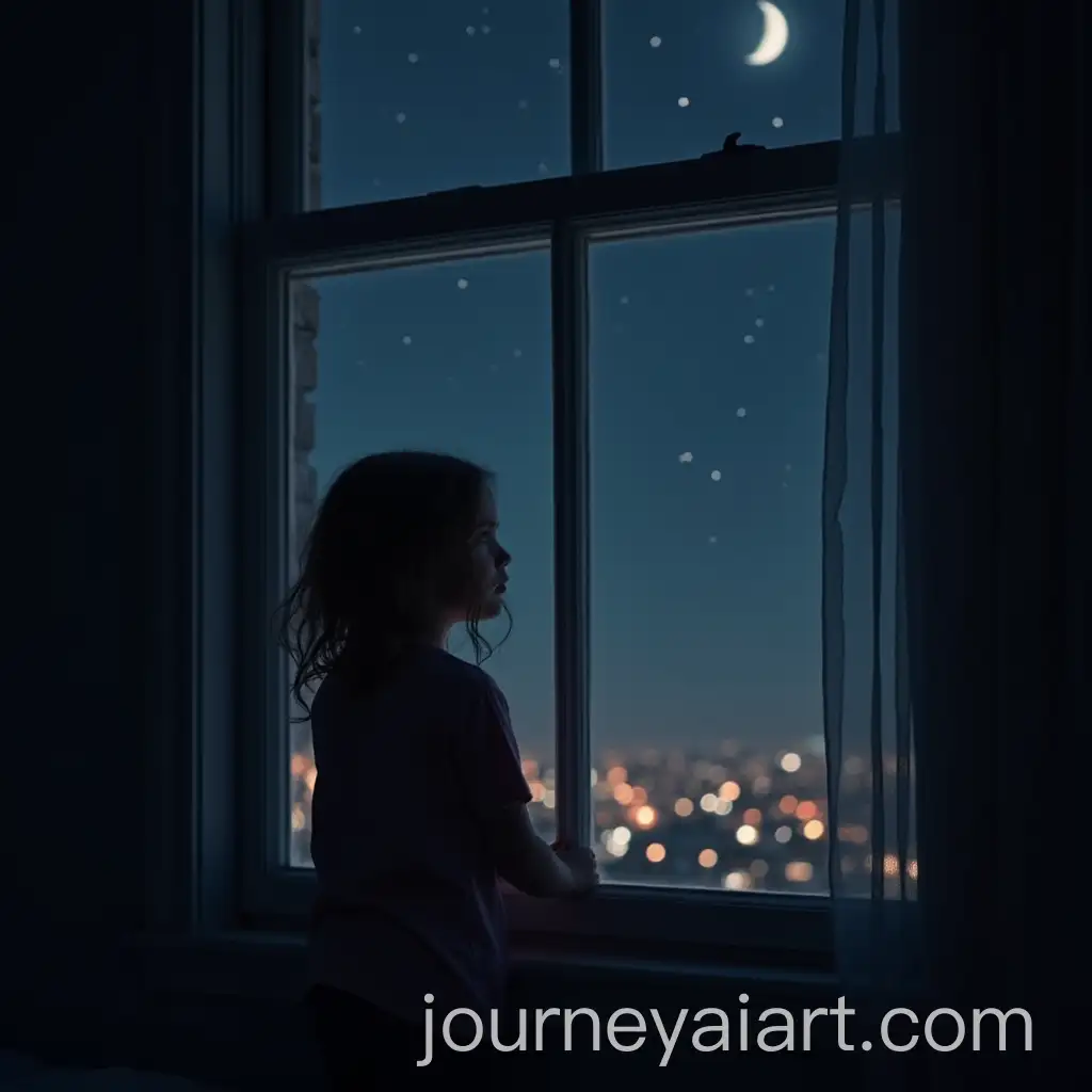 Teen-Girl-Gazing-Out-of-a-Window-at-Night