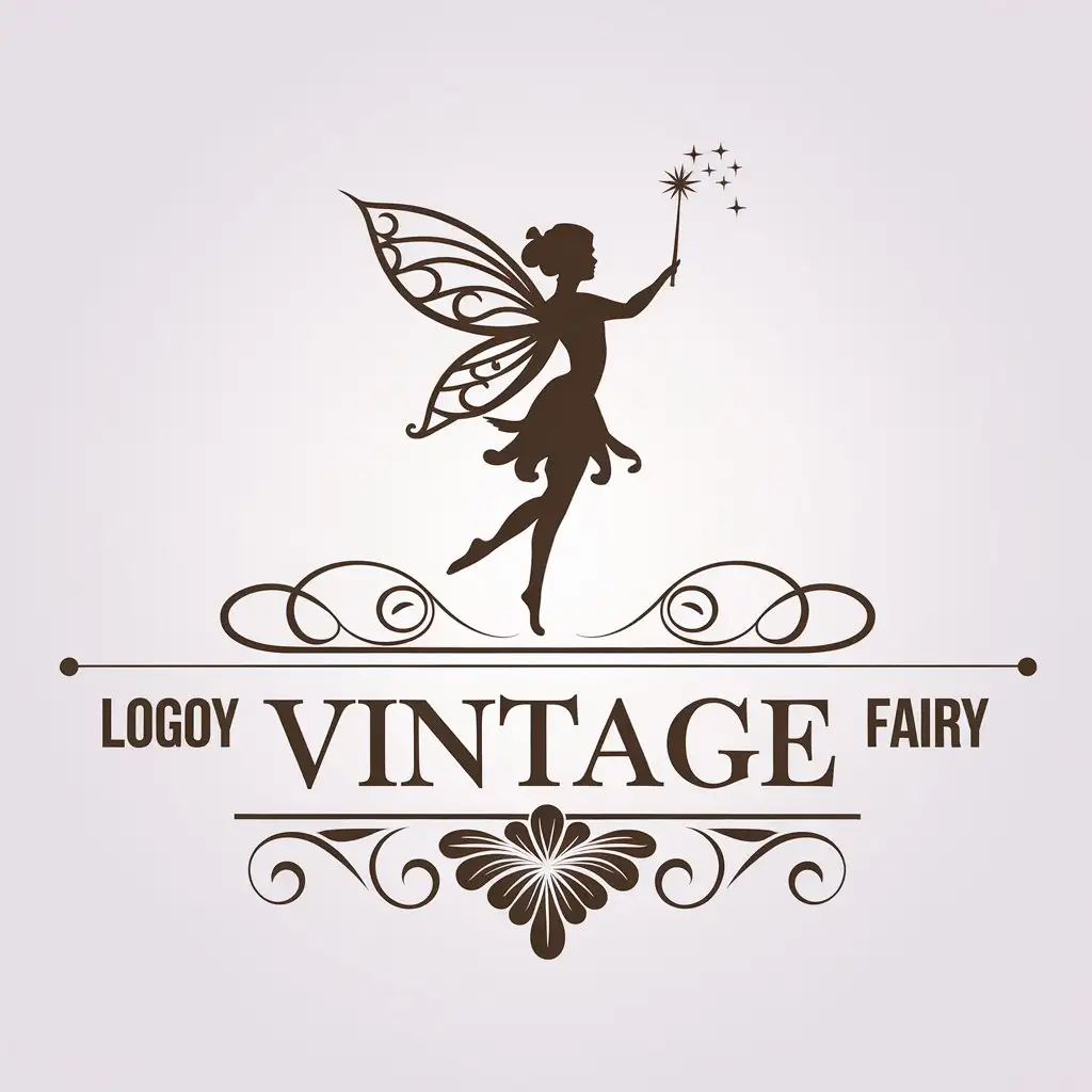 LOGO Design for Vintage Fairy Silhouette of a Fairy with Magic Wand in Vector Style