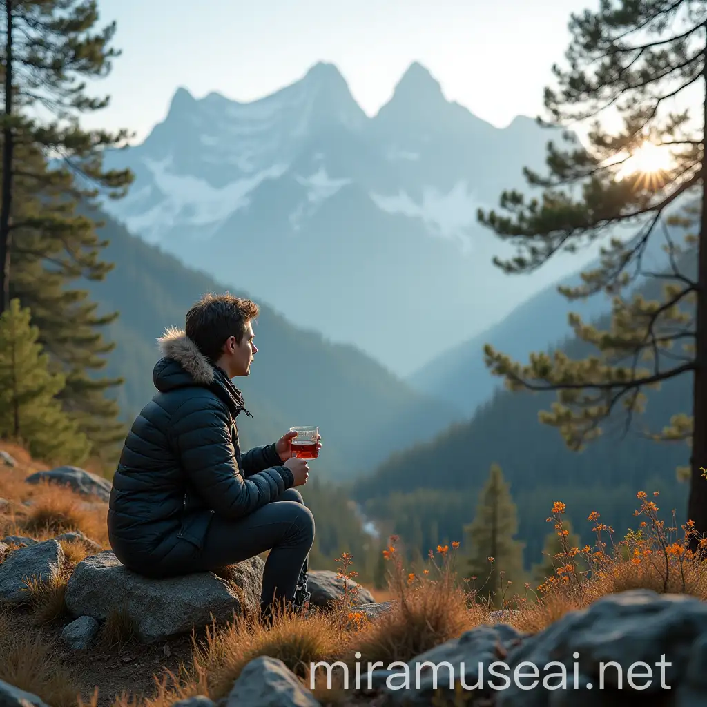 Friends Enjoying Tea with Mountain View