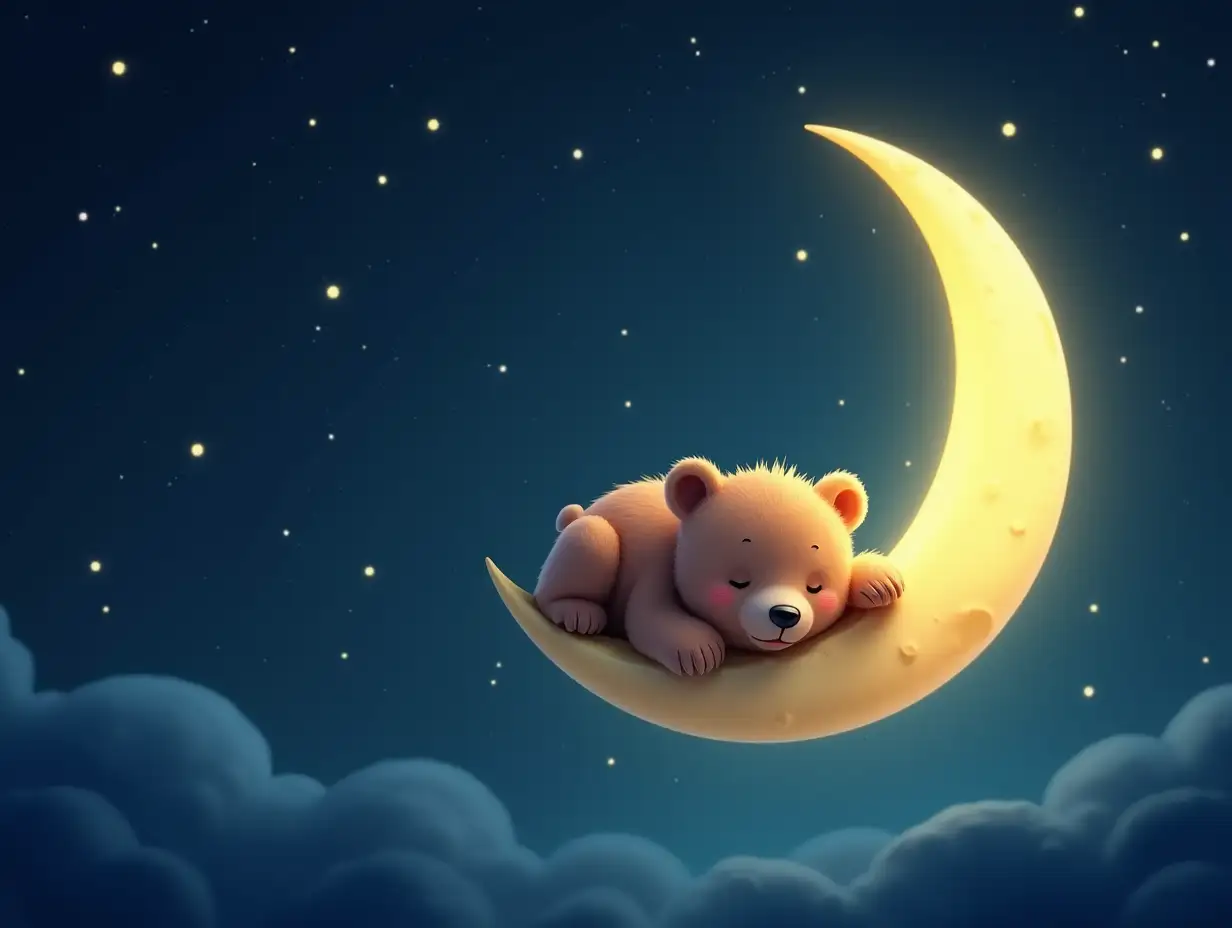 Adorable-Bear-Cub-Sleeping-on-a-Moon-Under-a-Starry-Night-Sky