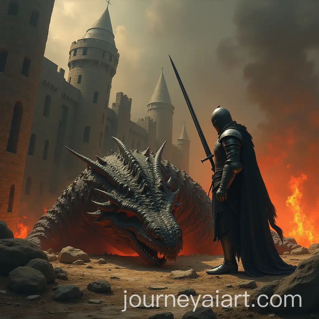 Knight-Pulling-Sword-from-Dragons-Corpse-Amidst-Flames