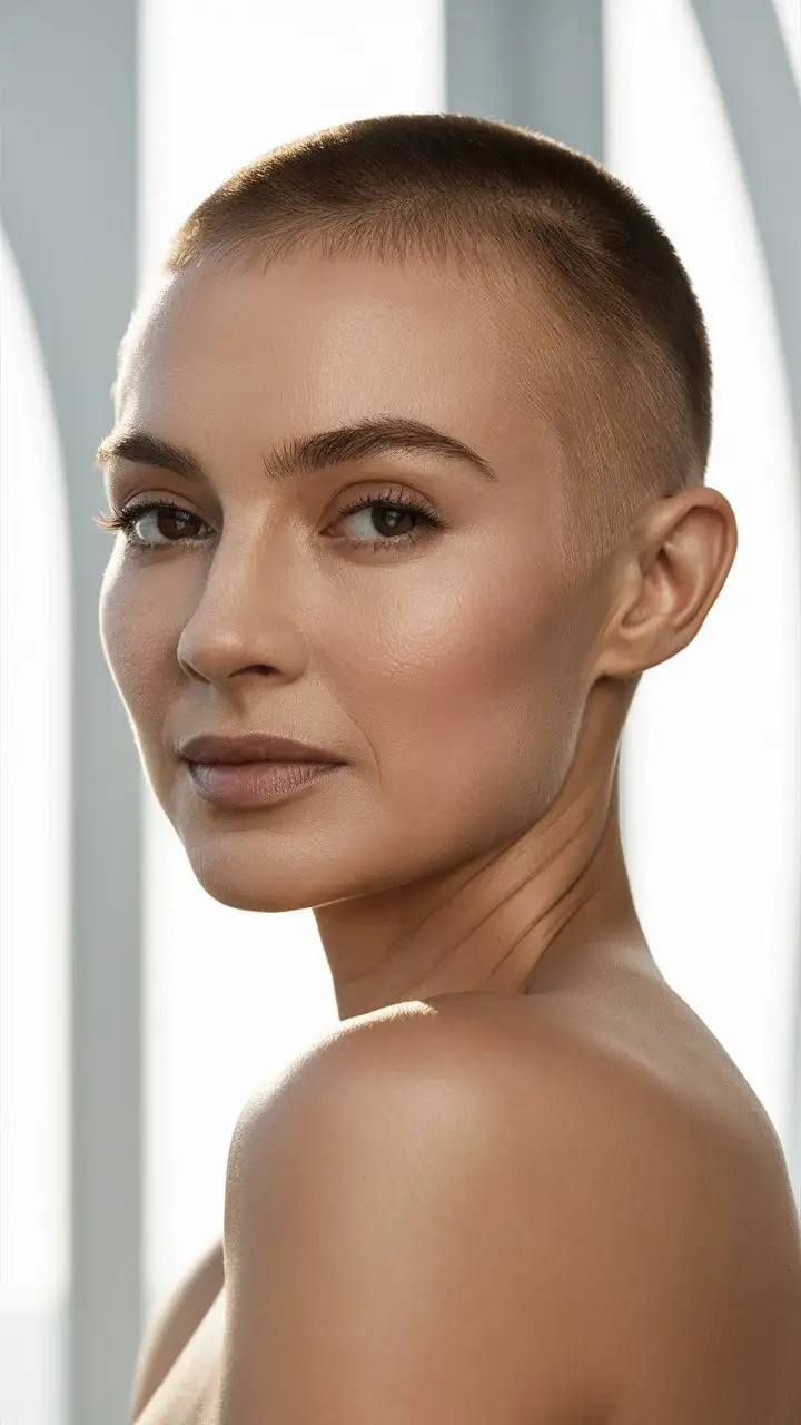 CloseUp-Portrait-of-a-Confident-Woman-with-Buzz-Cut-and-Delicate-Features