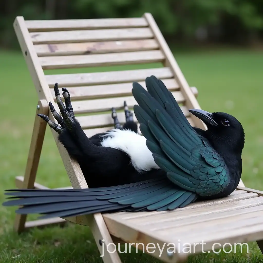 Magpie-RelaxingAI-Image-Prompt-Expansion-on-Deck-Chair-with-Wings-Folded-Across