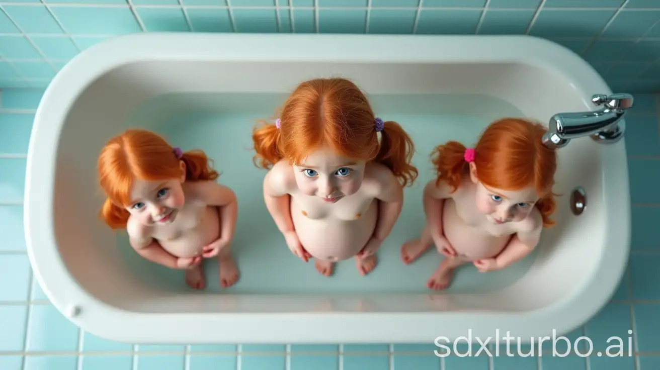 Adorable-Pregnant-Redhead-Little-Girls-in-Preschool-Bathroom-with-Soapy-Water-Spray