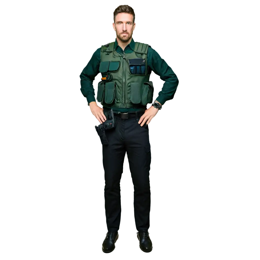 PNG-Image-of-a-Security-Agent-in-Green-Uniform-and-Bulletproof-Vest