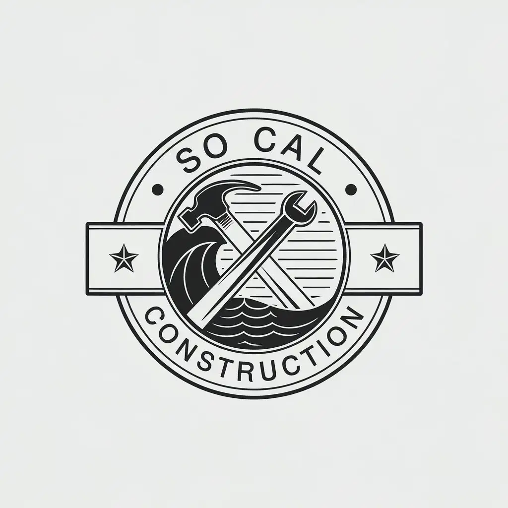 LOGO Design for So Cal Construction Vintage Retro Coastal Theme with Wave Background