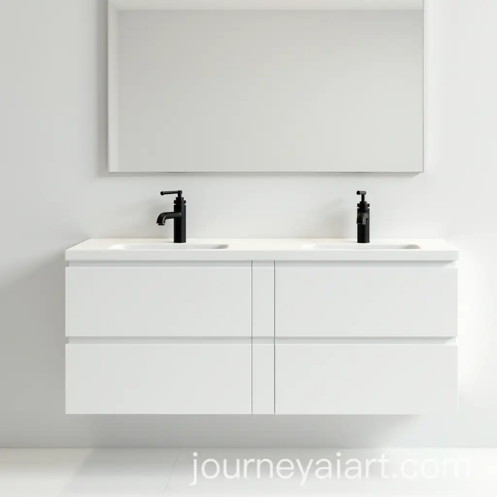 Spacious-Minimalist-Bathroom-with-White-Vanity-and-Black-Faucets