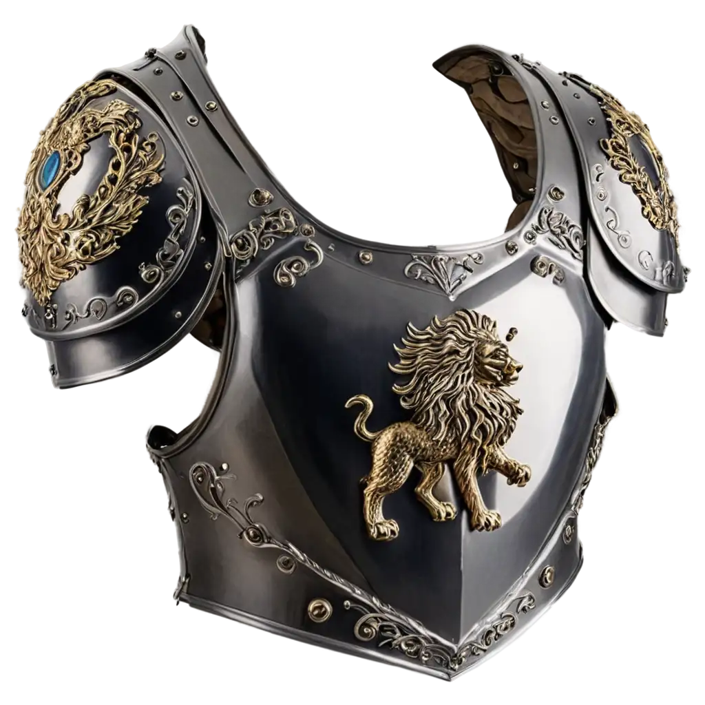 Polished-Steel-Knights-Chestplate-PNG-Image-with-Lion-or-Eagle-Emblem