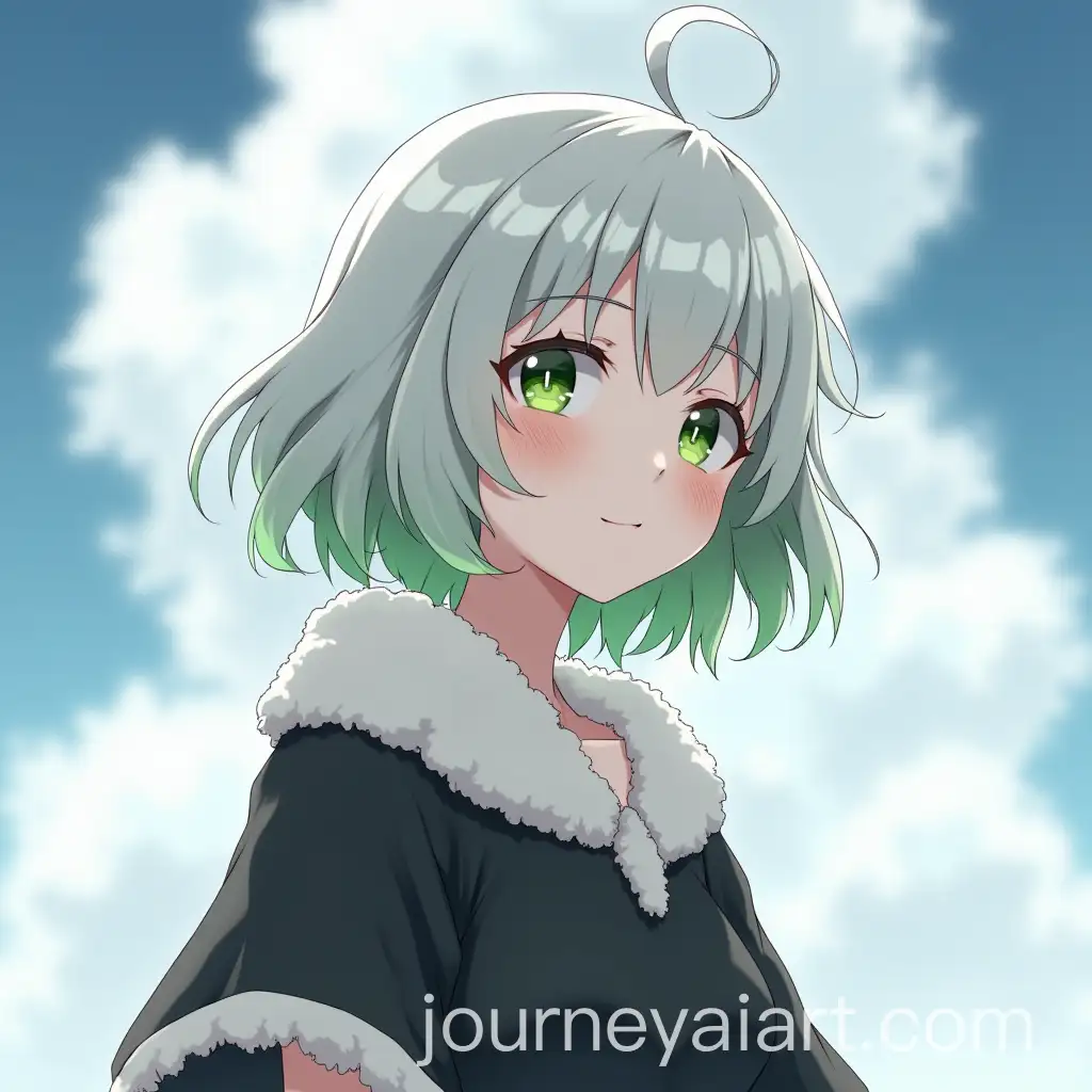 Anime-GirlAI-Image-Prompt-Expansion-with-Short-Silver-Hair-and-Green-Tips-Under-Cloudy-Sky