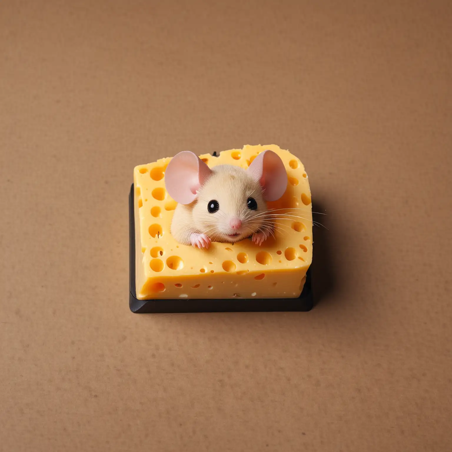 Cute mouse in a piece of cheese, mouse hands put on cheese, blind box