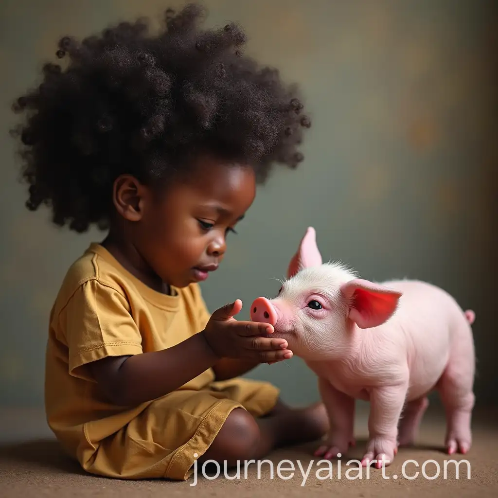 African-Little-Girl-with-Afro-Hair-Caring-for-a-Sick-Pink-Pig