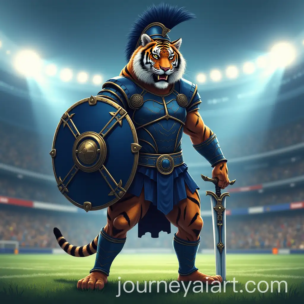 Heroic-Tiger-Gladiator-in-Blue-Armor-on-Football-Field