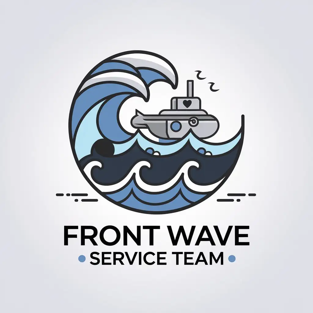 a vector logo design,with the text "front wave pioneer service team", main symbol:waves, submarine, heart,Moderate,clear background