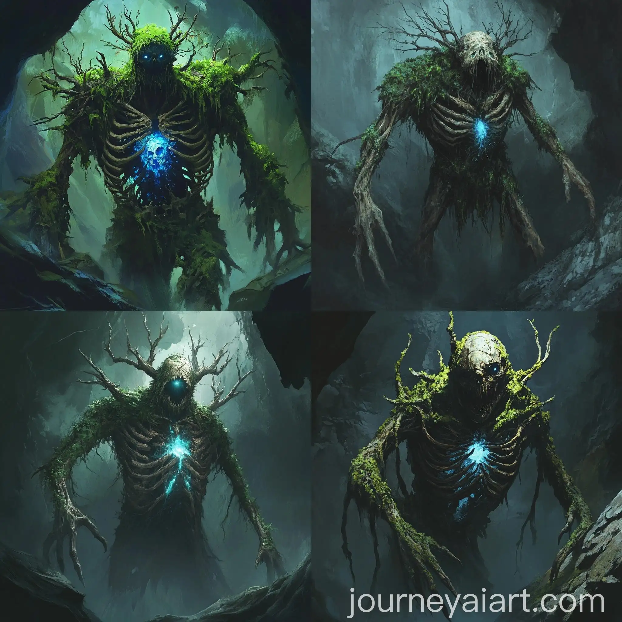 Giant-Monster-in-Dark-Cave-with-Mossy-Horns-and-Glowing-Ribs