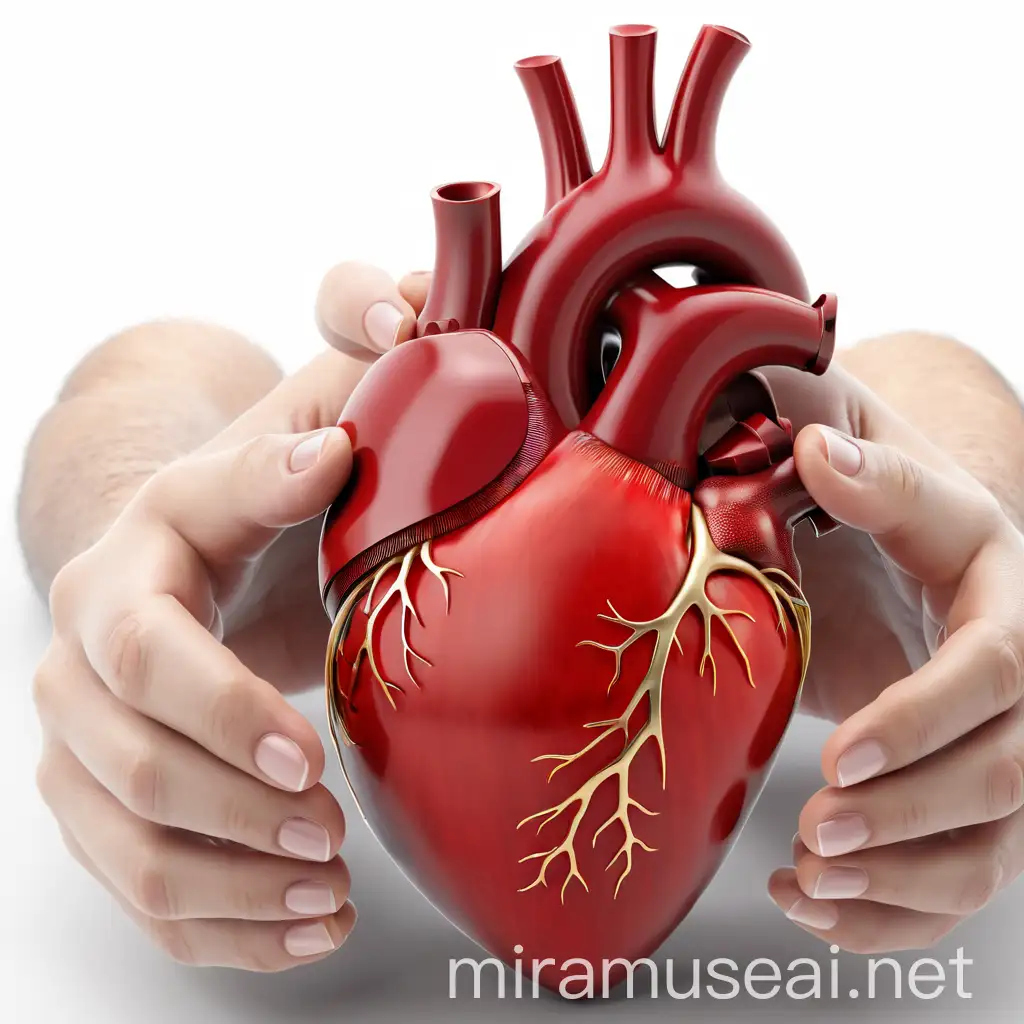 Realistic Human Heart Held by Hands Detailed Anatomy Illustration