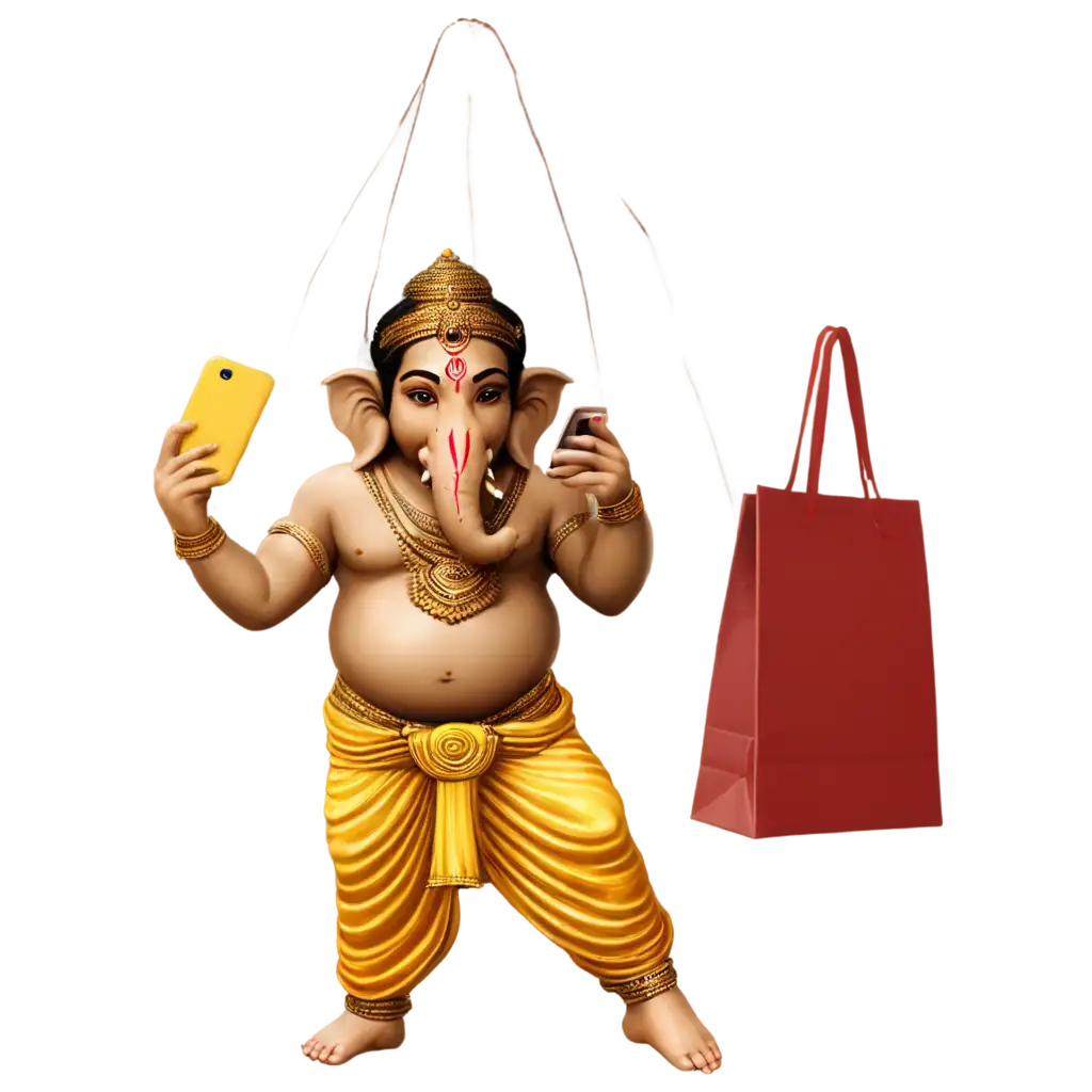 Lord-Ganesha-Holding-Shopping-Bag-Full-of-Smartphones-PNG-Image