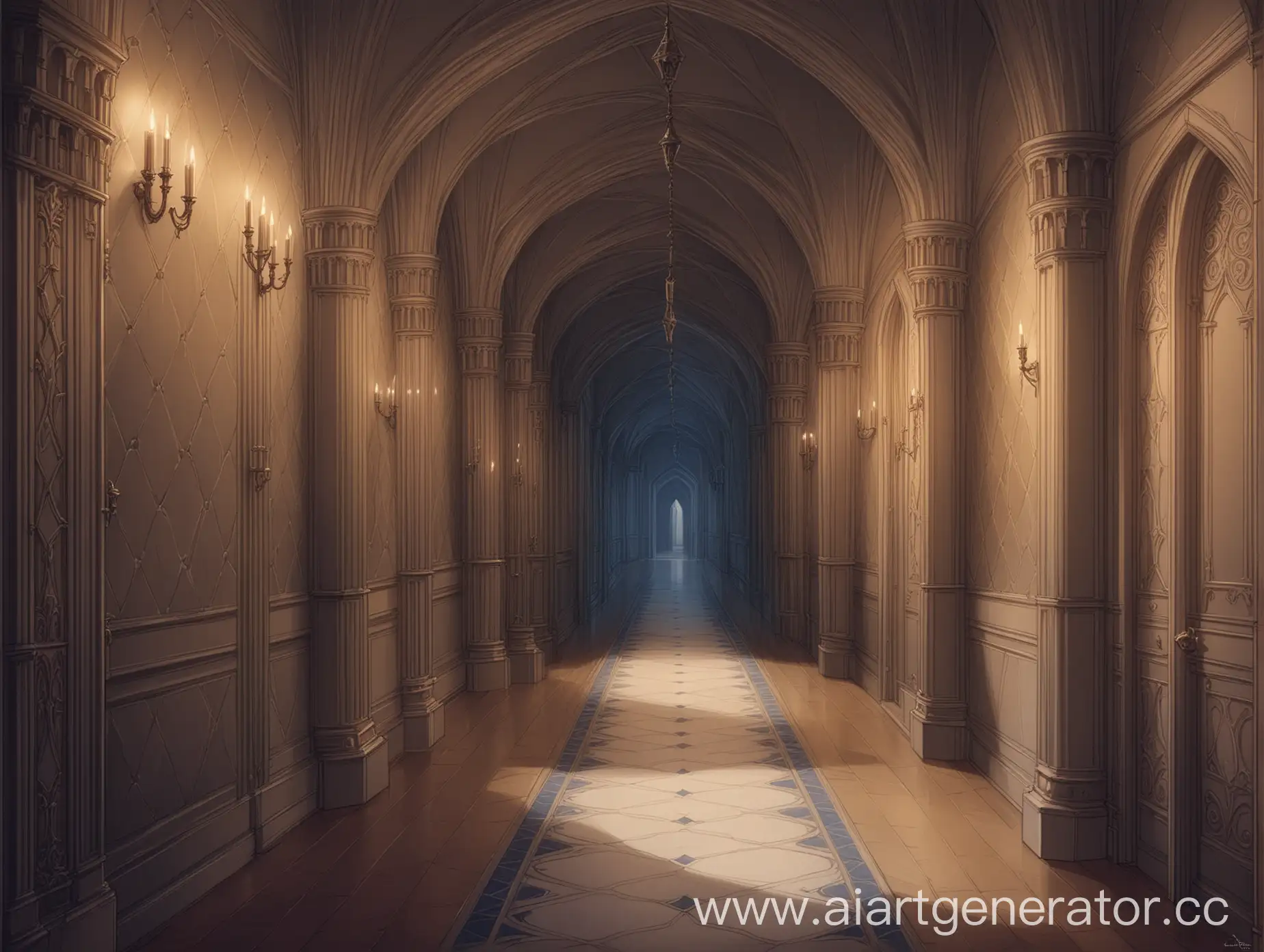 Hallway of the castle, with 2 doors, fantasy, charlie bowater