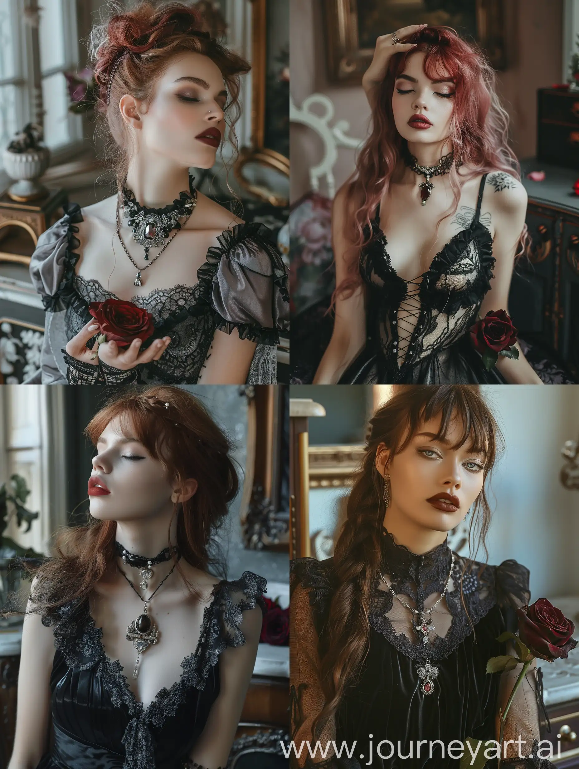 Gothic-Woman-with-Luxurious-Hair-and-Chiffon-Dress-Holding-Burgundy-Rose