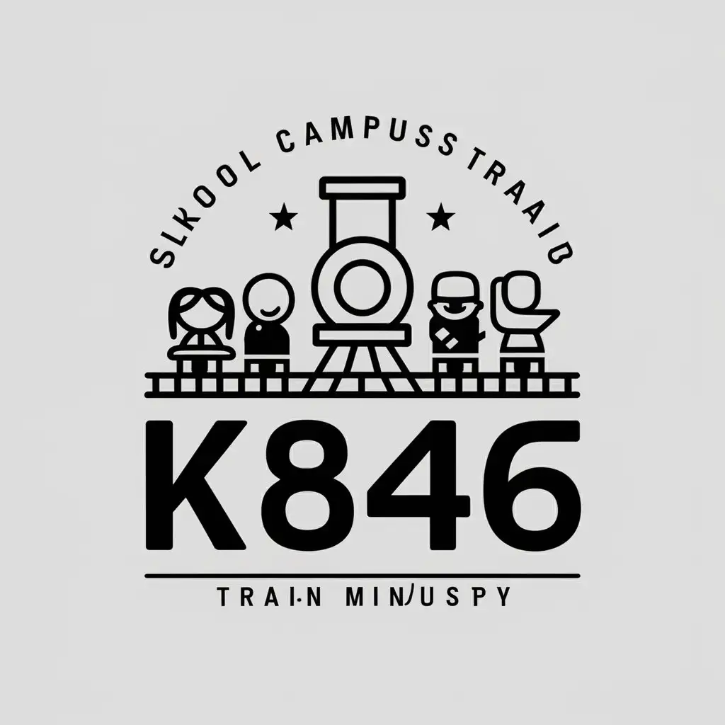 a vector logo design,with the text "K846", main symbol:school campus train music band five members,Minimalistic,be used in rock music industry,clear background