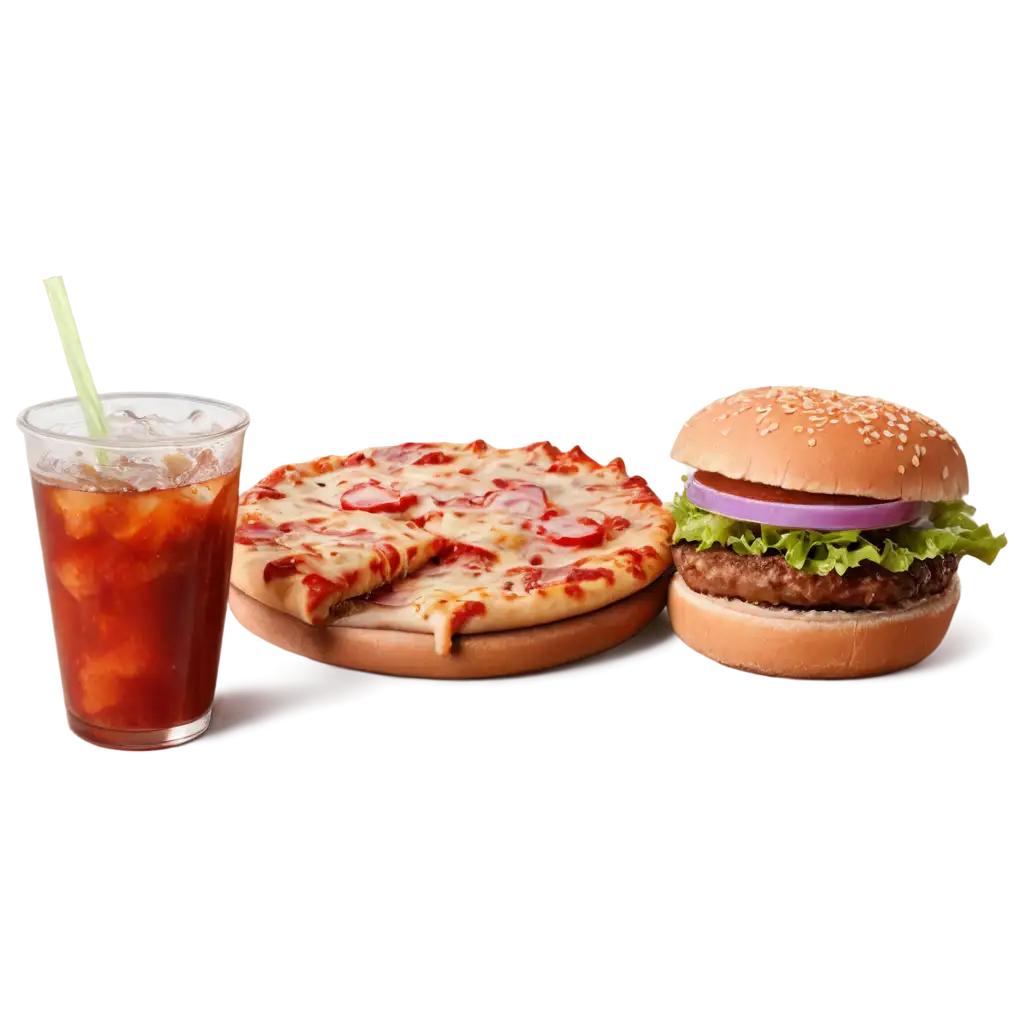 Delicious-Pizza-Burger-and-Cold-Drink-PNG-Image-Tempting-Fast-Food-Trio-Close-Together