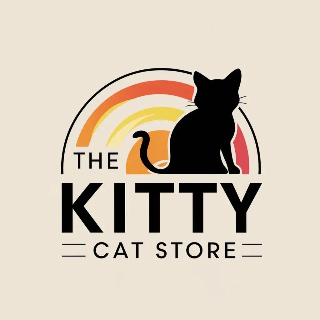 LOGO Design For The Kitty Cat Store Vibrant Cat Silhouette in Bright Colors