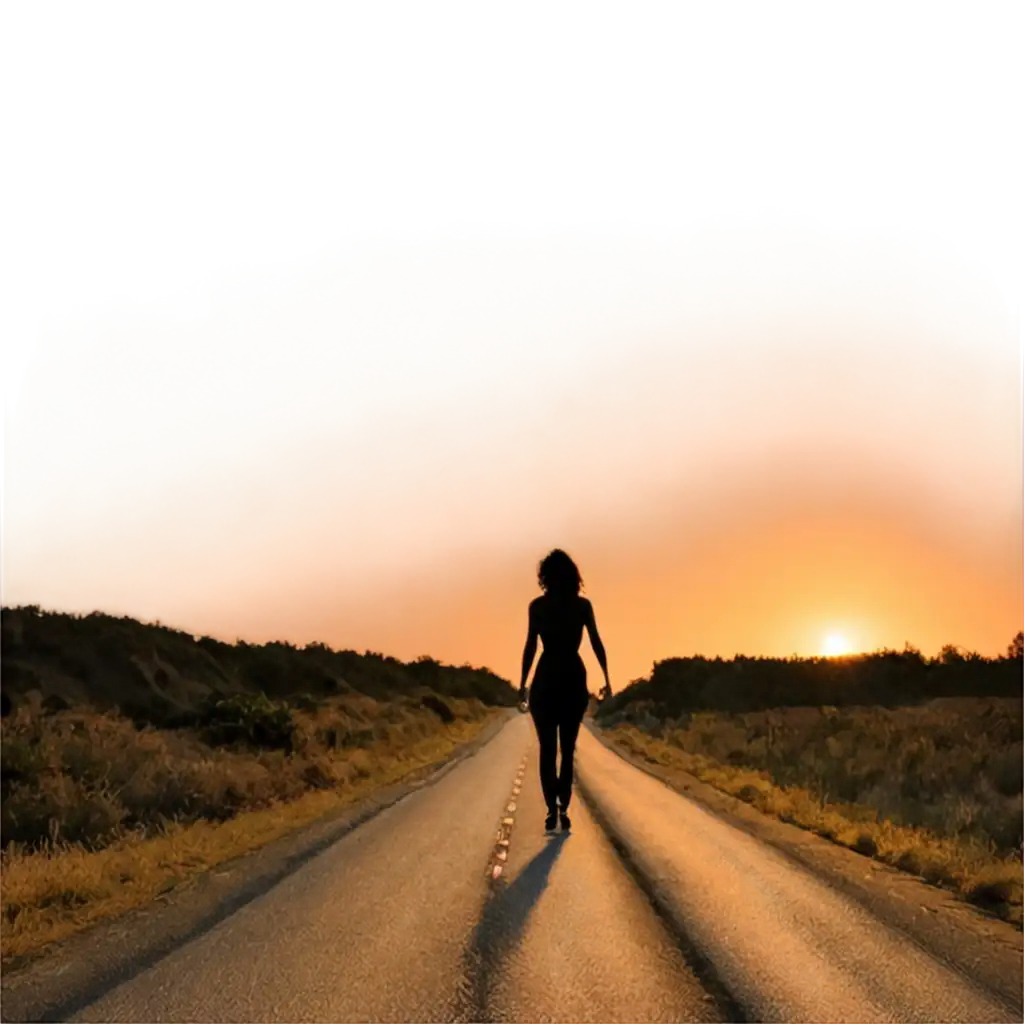 Silhouette-Walking-Down-a-Long-Road-at-Sunset-A-PNG-Representation-of-Lifes-Determined-Journey