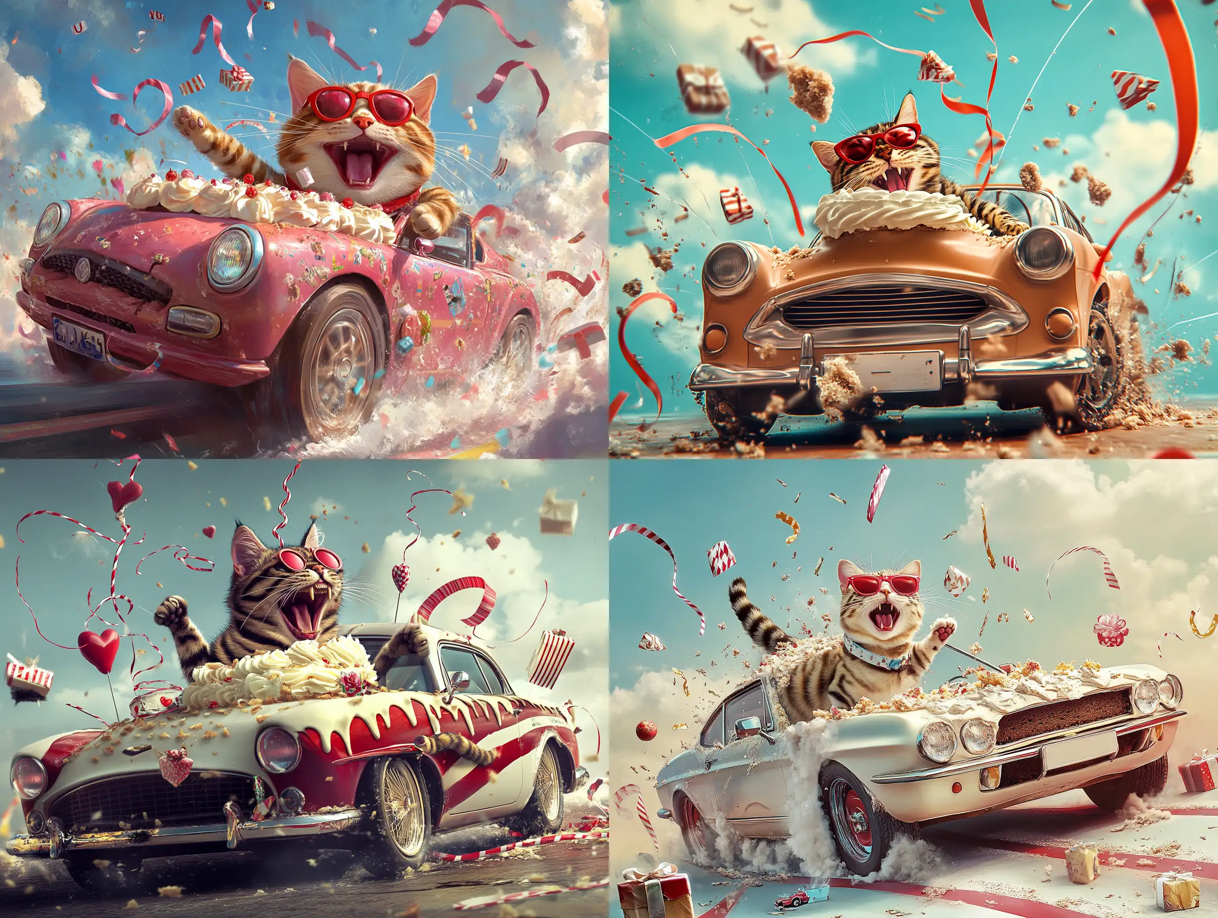 Surreal-Sports-Car-with-Vanilla-Chocolate-Cake-and-Laughing-Cat