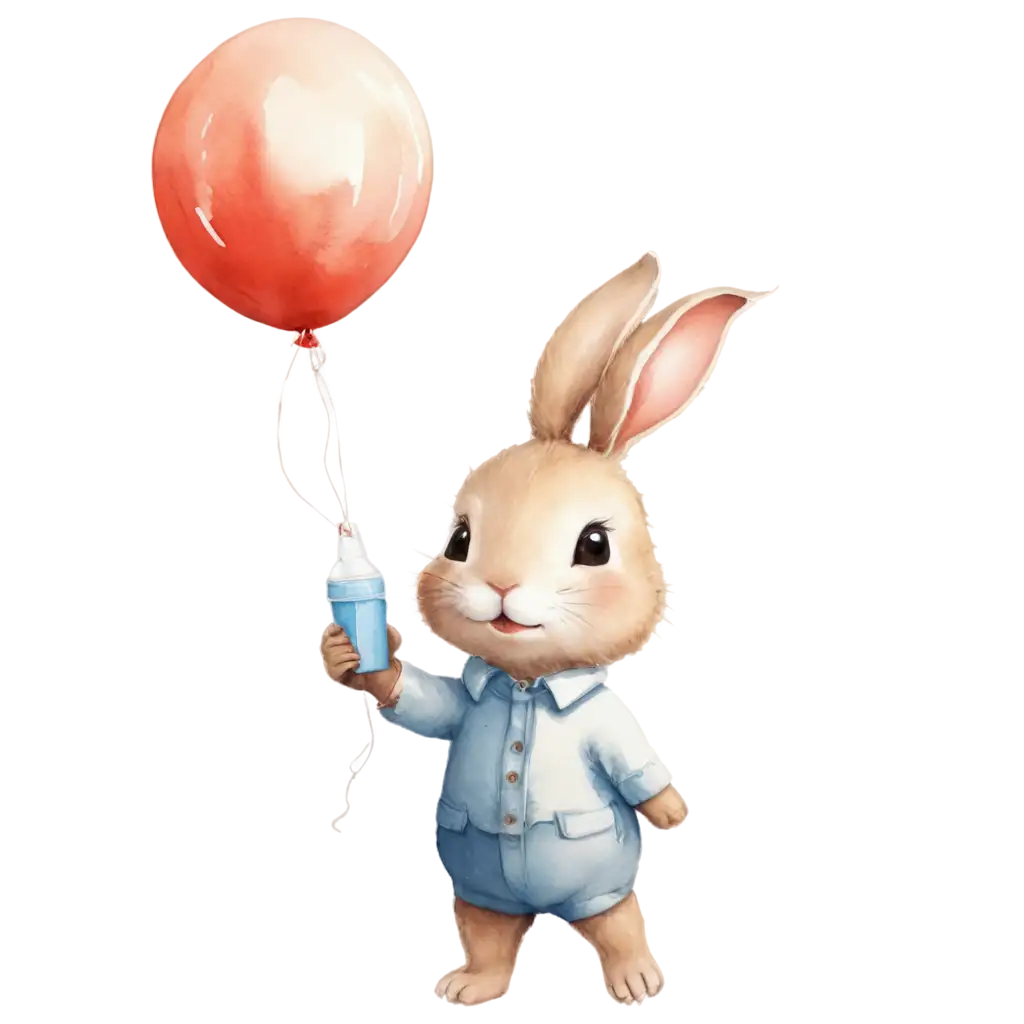 Adorable-Little-Rabbit-Drinking-and-Flying-with-Balloons-PNG-Image